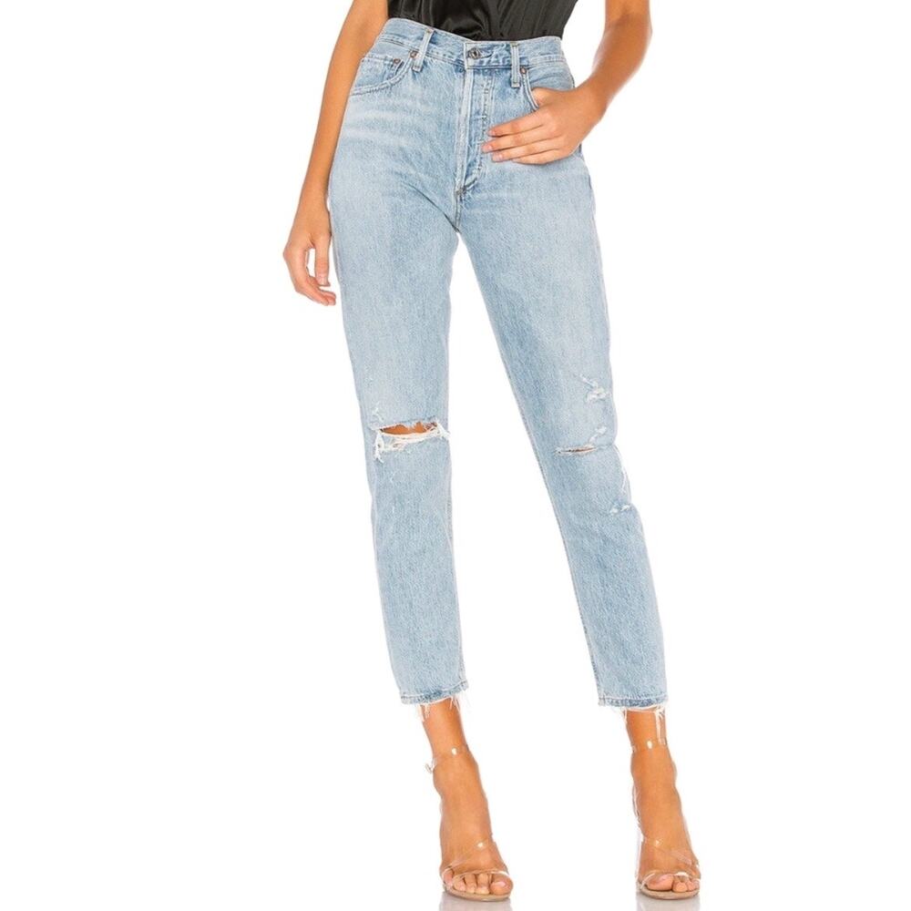 AGOLDE Blue Distressed Jamie High Rise Classic Jeans Sz 27